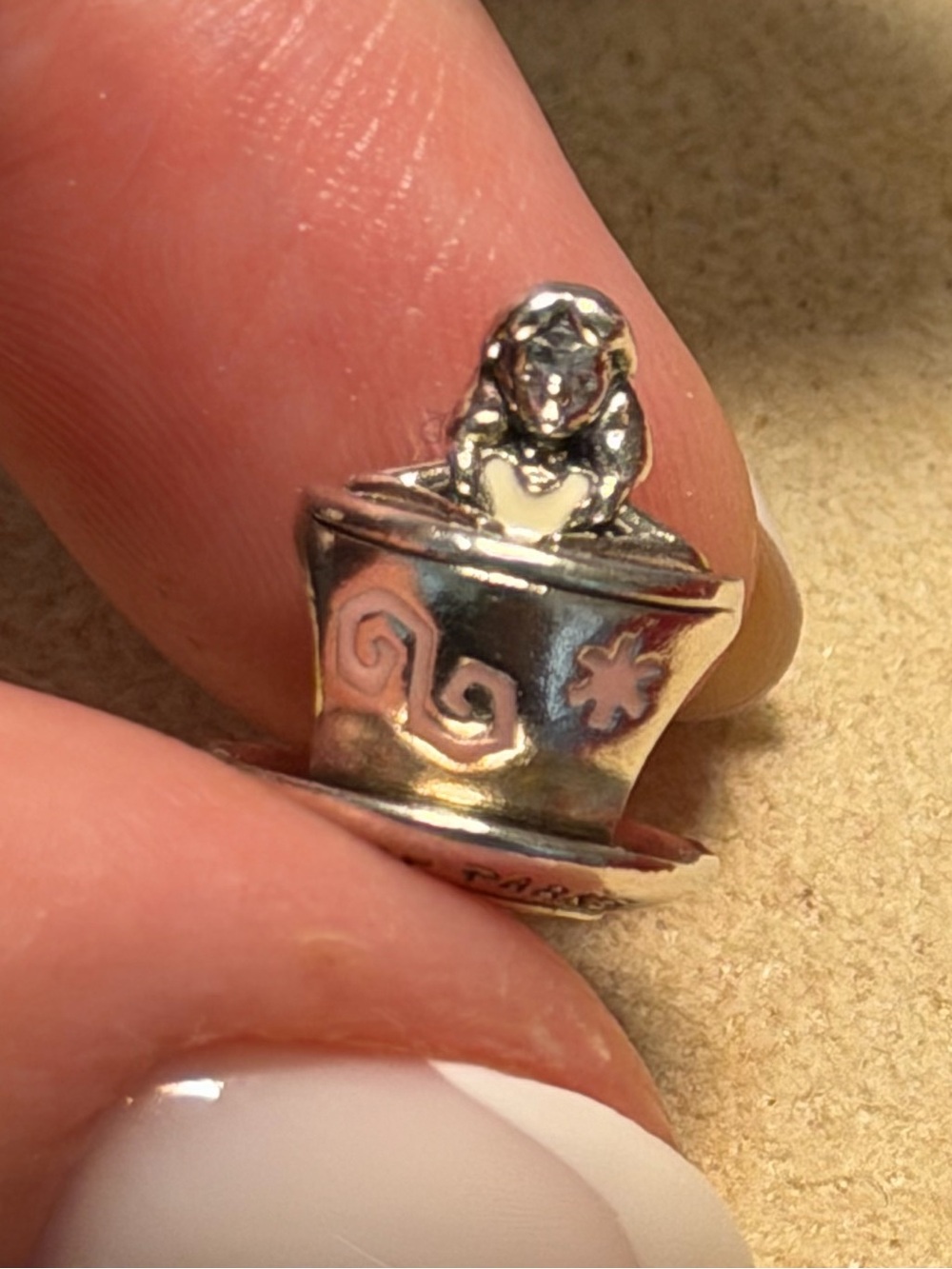 Pandora Alice in Wonderland Teacup Charm with Pink Enamel Accent